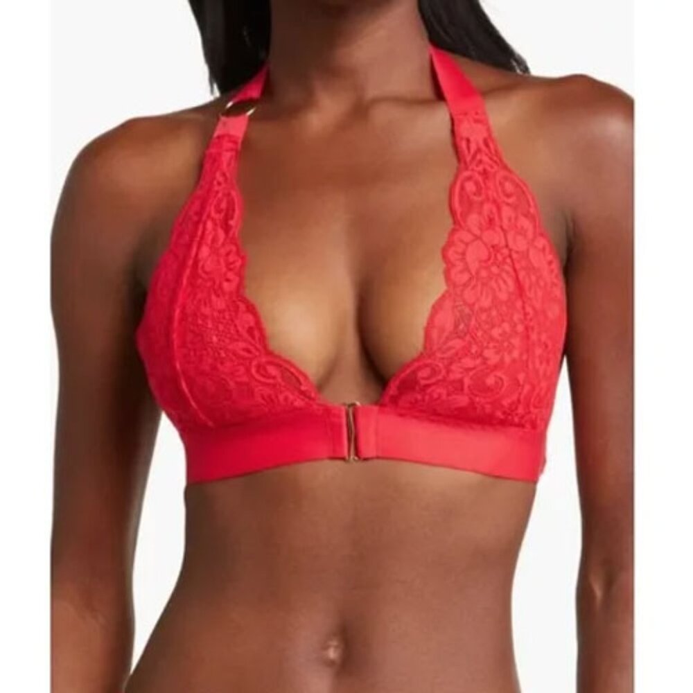 NWT $48 XS We Are HAH Groupie Bralette Siren Red Stretch Lace A/B Cup
